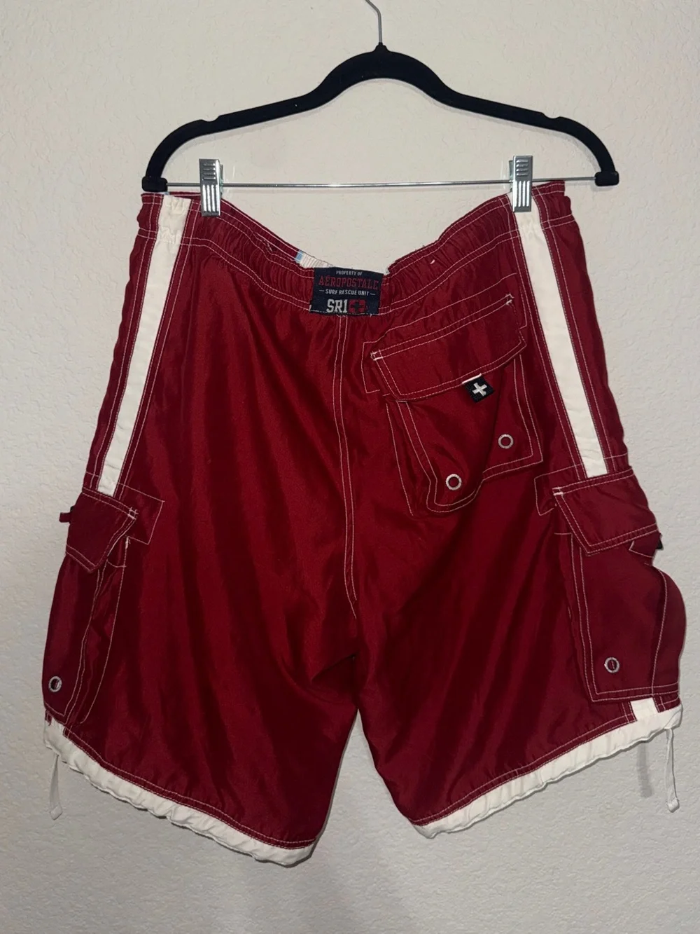 Vintage Aeropostale Surf Rescue Cargo Board Shorts Swim Trunks Red Size S
